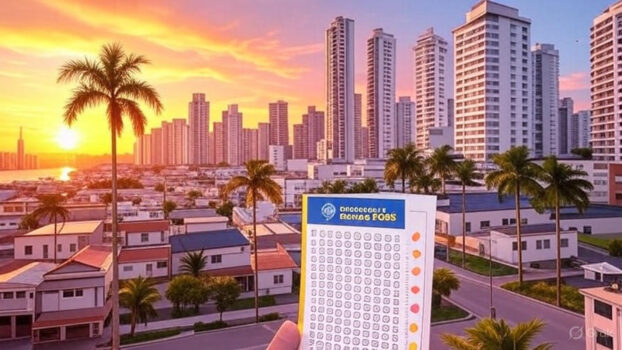 Balneário Camboriú lottery ticket with cityscape, funding education, health, and infrastructure in 2025