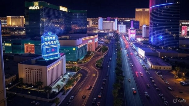 MGM Resorts Q2 2025 financial results with Las Vegas skyline and BetMGM digital elements