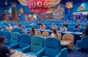 Modern bingo room at Suncoast Hotel & Casino in Las Vegas with coastal design and chandelier